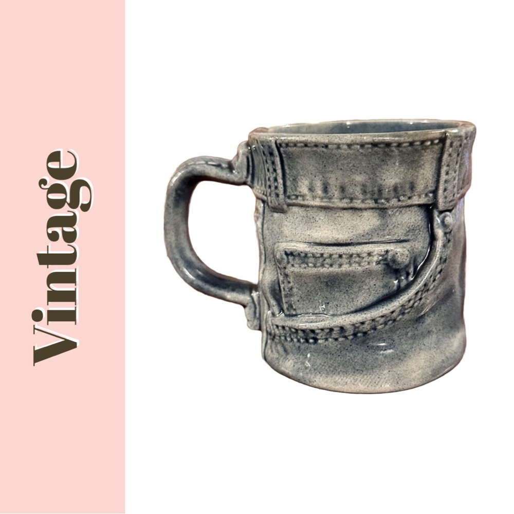 🌸 Vintage Blue Jean Denim Coffee Mug Light Wash Color 1993